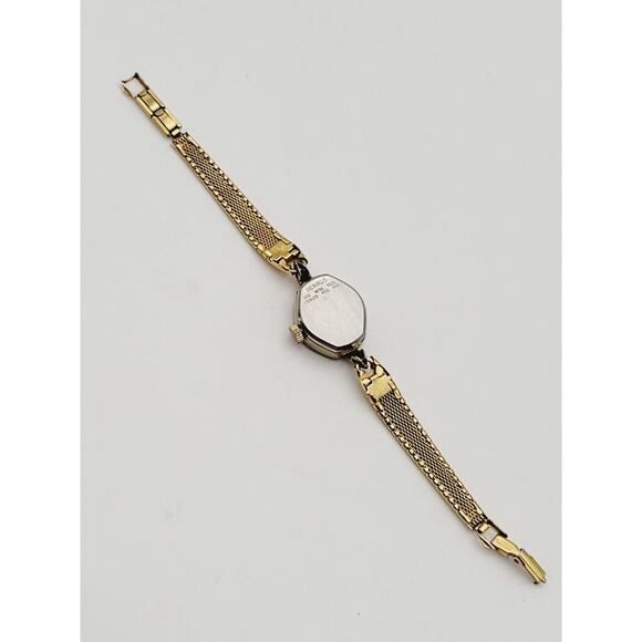 Vtg Benrus Art Deco Style Ladies 17 Jewels Gold Tone Running Manual Wind Watch main image 9